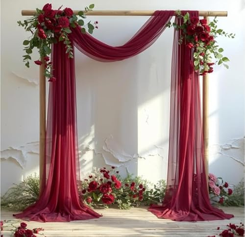1 piece of Wedding Arch Pleated Fabric, 19.7 feet Long, Wine red Sheer Background Curtain Fabric, Curtain Fabric, Used for the Ceiling Decoration Background of the Wedding Arch Ceremony Party
