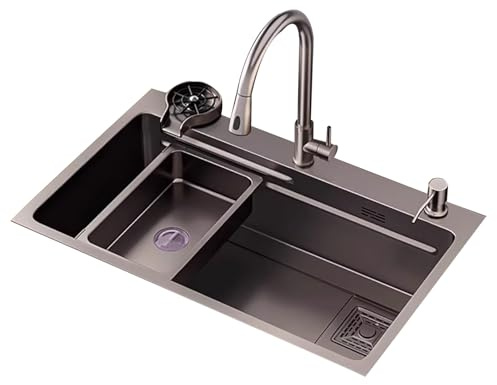 KUYBTU Stainless Steel Large Single Sink, Kitchen Sink, Undercounter Basin; Multi-Functional Washbasin; Complete Accessories, Washing, Cutting and Drainage 3-in-1, Space Saving-72x45cm(28.34x17.71in)