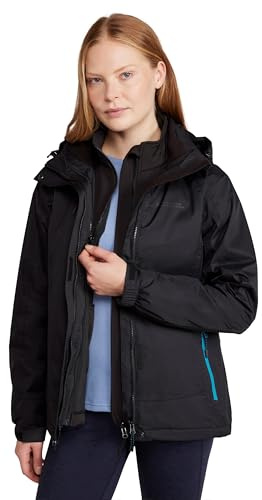 Mountain Warehouse Bracken Extreme Wasserdichte 3-in-1-Damenjacke - Atmungsaktive Regenjacke, Thermo-Funktionsjacke, mit abnehmbarer Kapuze - Wandern Tiefschwarz Damengröße EU 46