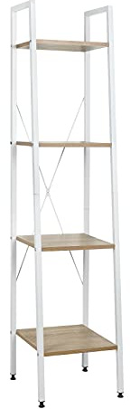 WOLTU Étagère Meuble Rangement étagère à Livres en Bois et Acier,Environ 34x35x148cm Blanc+Chêne Clair RGB9284whe