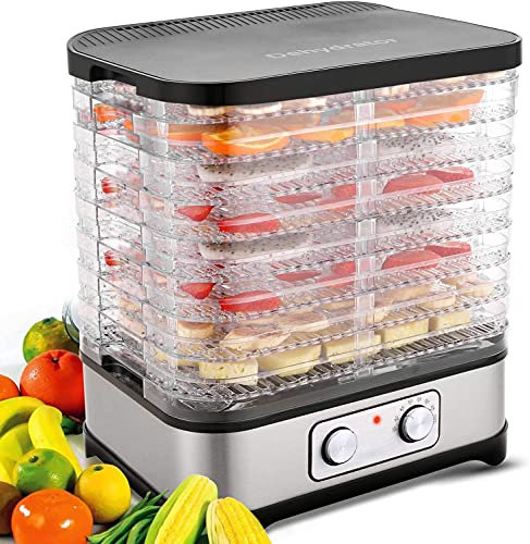 Dörrautomat mit Temperaturregler, Dörrgerät für Lebensmittel, Obst- Fleisch- Früchte-Trockner, Dehydrator, BPA-frei, 8 Etagen, Button