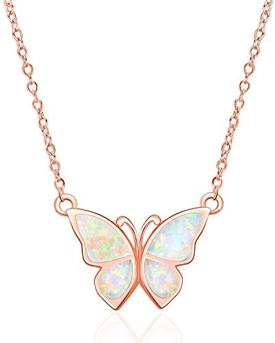 WINNICACA Schmetterling Halskette Sterling Silber Rose Gold Opal Choker Halskette Oktober Birthstone Schmuck Geschenk für Frauen
