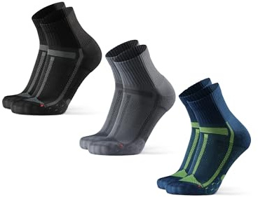 DANISH ENDURANCE Chaussettes de Running Longue Distance, Anti-Ampoules, pour Homme et Femme, Lot de 3, Multicouleurs (1x Blue/Jaune, 1x Gris/Noir, 1x Noir/Gris), 39-42