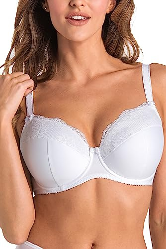Teyli Sujetador para Mujer – Sujetador Suave Reductor con Aros, Tirantes Ajustables y Ribete de Encaje Pechos Grandes con Soporte Fuerte Blanco 95D