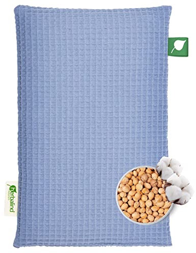 HERBALIND Wärmflasche Kirschkernkissen Waffel in Box - 100% OEKO TEX Baumwolle - Wärmekissen Körnerkissen Mikrowelle Natur Handmade in Germany für Erwachsene Kinder - 600g, 20x30cm (blau)