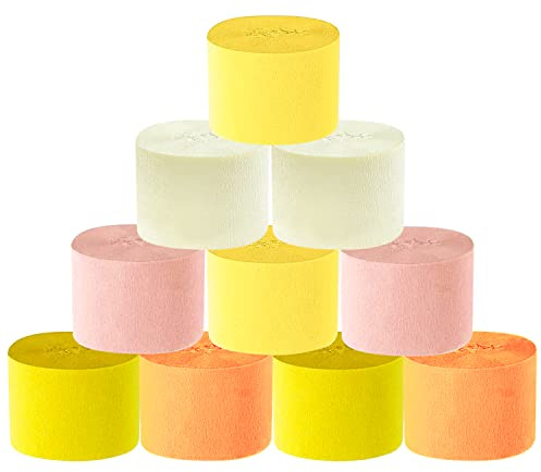 Papel Crepé Naranja - Cintas de Pinocho para Decoración de Fiestas, Cumpleaños, Bodas, Fondo Fotográfico, DIY, Manualidades, Festivales, Flores - 10 Rollos 25m x 4.5cm