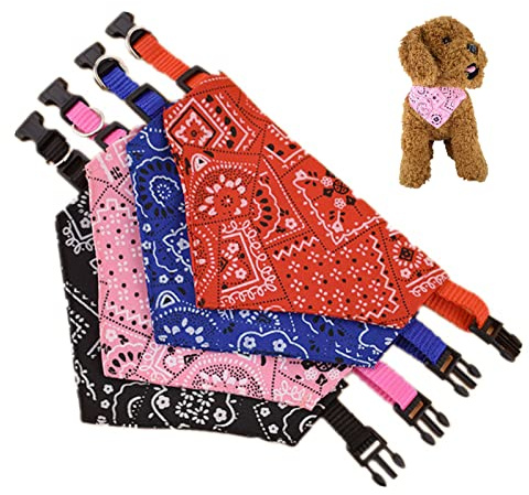 MeiyiZheng 4 Pcs Dog Bandanas, Personalised Dog Collars Pet Boho Scarf Collar Triangle Neckerchief Adjustable Washable Pet Costume Accessories for Small Medium Dogs, Puppy and Cats