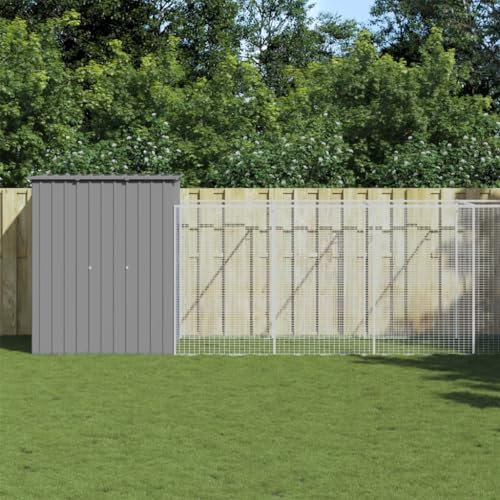 SKM Hundehütte mit Auslauf Hellgrau 165x659x181 cm Verzinkter Stahl,84,82 KG,3189105,Color: Grau