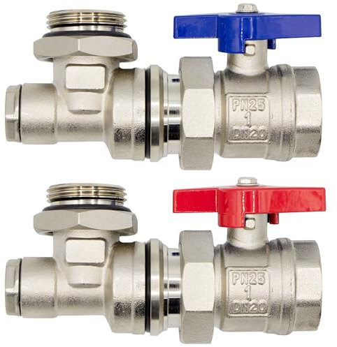 VARIOSAN Winkel Kugelhahn Set für Heizkreisverteiler 16652, 1, Messing, selbstdichtende Verschraubung, z.B. für Fußbodenheizung