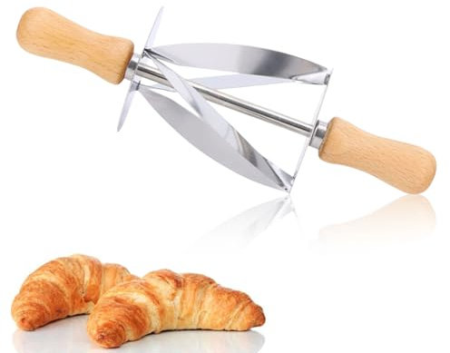 Cuchillo de croissant, cuchillo de piel de croissant, cuchillo de piel de masa de acero inoxidable, rollo de pastelería, rollo de croissant, cuchillo de masa de pan con mango de madera