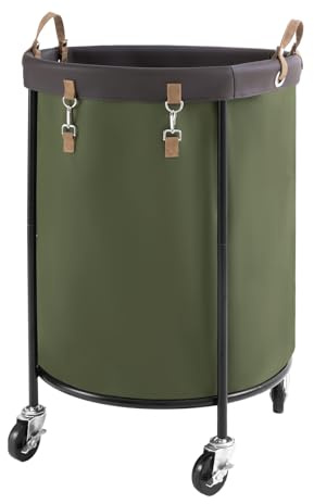 StorageWorks Large Laundry Basket with Wheels, 170L Laundry Cart on Wheels, Industrial Laundry Trolley on Wheel, Laundry Bin with Steel Frame, Clothes Hamper with Removable Bag, Green