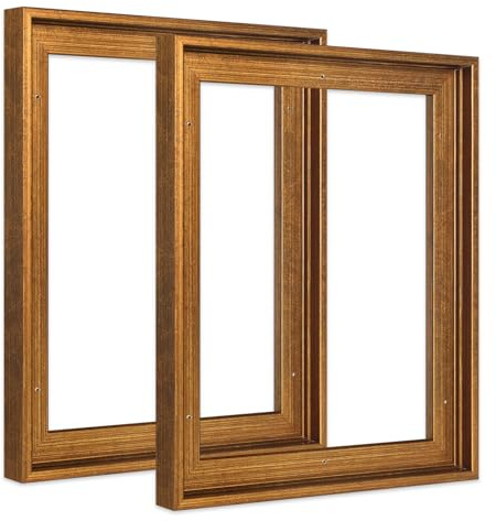 FOLKOR Floating Frame for 9x12 Stretched Canvas Paintings with 0.6-0.8” Deep, 2 Pack Complete Canvas Floater Frames for Diamond Paintings Prints Wall Art Fireplace Bedroom Decorations (Gold)