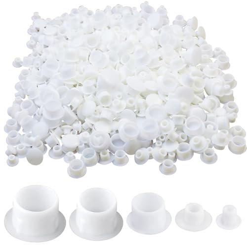 LHOEST 500 Stück Abdeckkappen für Bohrlöcher und Schrauben aus Kunststoff, Schraubenabdeckung Weiss (5mm/6mm/8mm/10mm/12mm) für Nagellöcher und Bohrungen