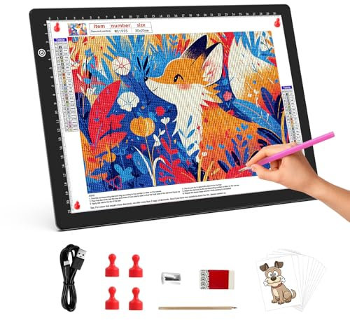 LUXJOYFUL Leuchttisch A4 Diamond Painting Lichtplatte A4 Typ-C USB-Stromkabel Ultra-dünne Magnetisch leuchtpad für Diamantmalerei, Abpausen, Skizzieren, Jäten von Vinyl, Kleidungsdesign, Kalligrafie