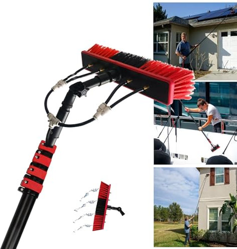 Dnowegas 10.8m/36FT Wasserführende Teleskopstange, Glasdach Reinigungsset, PV Anlage Universal Waschbürste, Fensterreiniger teleskopstiel wassergefüllte -PV Anlage Reinigungsgerät Freie Verbindung