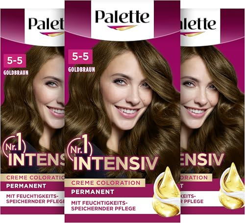 Palette Intensiv Creme Coloration 5-5/655 Goldbraun (3 x 115 ml), permanente Haarfarbe für leuchtende, langanhaltende Farbbrillanz & 100% Grauabdeckung
