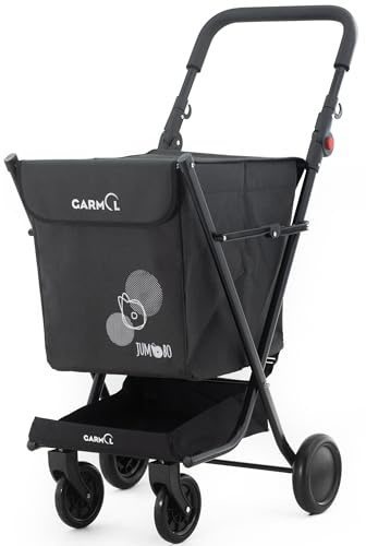 GARMOL Carro de la Compra Plegable 66 litros | Carro de la Compra 4 Ruedas Gran Capacidad | Carrito Compra 4 Ruedas Plegable Color Negro