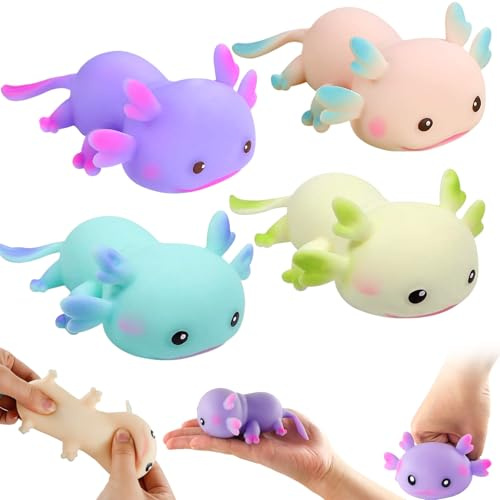 Jouet De Soulagement De Stress Axolotl 4 Pièces Squeeze Jouet,Squeeze Toys,Jouet à Presser Spongieux,Jouets à Presser Anti Stress,Jouets Anti-Stress,Soulage L'anxiété et Stress