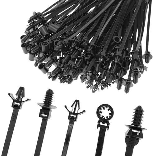 QWORK® 110 Piezas bridas automóviles, fijación de bridas plastico auto-bloqueantes, para agrupamientos automotrices e cable interiores