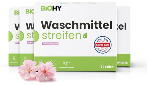 BiOHY Laundry Detergent Sheets with Spring Fragrance (4 x 60 Pieces) Sustainable Universal Travel Detergent without Plastic 100% Biodegradable Washing Paper Water-Soluble Detergent Strips