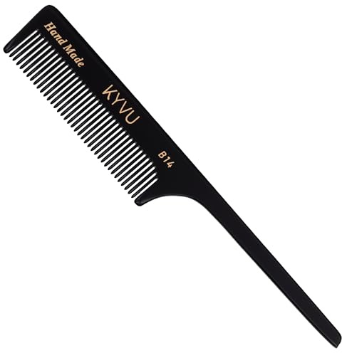 KYVU Pettine a coda con manico B14 – pettine fatto a mano a denti fini – 18,7 cm – Acetato di cellulosa, finitura nera