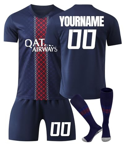 Maillot de Foot Personnalisé Enfant Homme, Personnalisable Nom Numéro Maillot Football Paris Ensemble Foot Enfant T-Shirt, Short et Chaussettes,Disponible en Tailles Enfant et Adulte