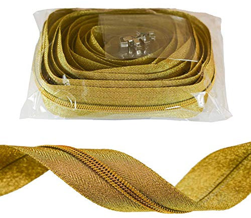 6m Endlos-Reißverschluss 5mm gold/silber m. 15 Zippern + 15 Endstücken, Farbe:gold