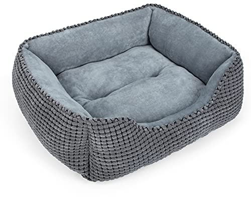 MIXJOY Dog Beds for Medium Dogs Washable, Rectangle Pet Bed Medium Size Dog, Orthopedic Sleeping Pet Sofa Bed, Soft Calming Cat Beds for Indoor Cats, Anti-Slip Bottom with Multiple Size (25'', Grey)