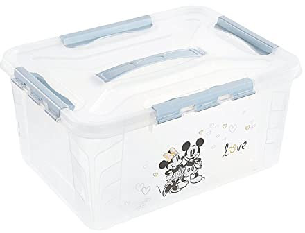 keeeper Mickey Mouse Aufbewahrungsbox mit Deckel, Dreh- und stapelbar, Für Kinder, 15,3 l, kaja, Rauchblau, Cloudy Blue