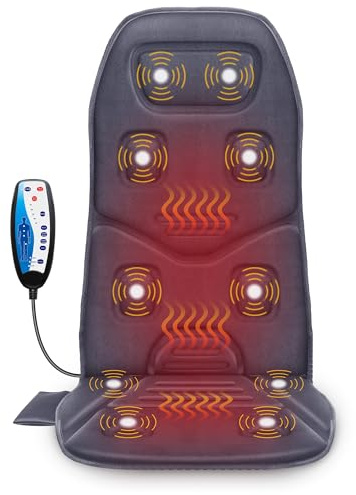 COMFIER Back Massager with Heat, 10 Motors Vibration Seat Massager, Chair Massage Pad, Heated Chair Pad, Chair Warmer,Gifts for Elderly, Mom, Dad (Gray)