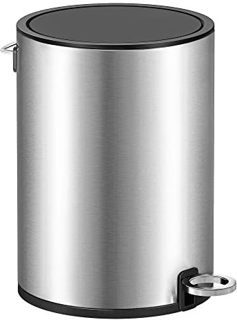 SONGMICS Kosmetikeimer, 3 Liter, Mülleimer Bad, kleiner Abfalleimer mit Deckel, Softclose, herausnehmbarer Inneneimer aus Kunststoff, für Badezimmer, Büro, Stahl, metallisches Silber LTB011E01