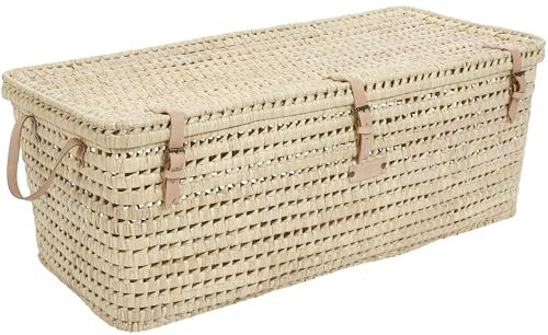 Bohome Living - Coffre de Rangement en Feuilles de Palmier et cuir, 100% Naturel, Fabriqué à la Main (100cm)