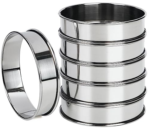 FANGSUN Crumpet Rings, English Muffin Rings 4 Inch,Stainless Steel Tart Rings for Baking,Double Rolled Nonstick Round Cake Ring, Metal Pastry Ring Mold for Griddle, Cooking Egg Ring for Dessert Food
