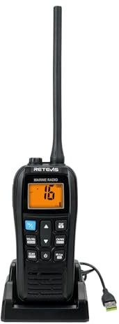 Retevis RM22 Waterproof Walkie Talkie, VHF Marine Radio IP67, Floating, 2200mAh, 88 Channels, 900mW Audio, Long Range Marine Radio for Kayaking, Fishing, Sailing (Black, 1Pcs)
