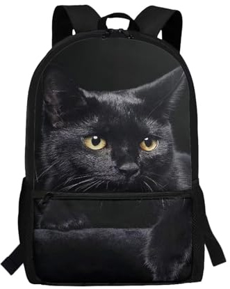 Showudesigns Sac à dos pour enfants garçons de 6 à 8 à 12 ans avec porte-bouteille d'eau, motif chat noir, taille unique