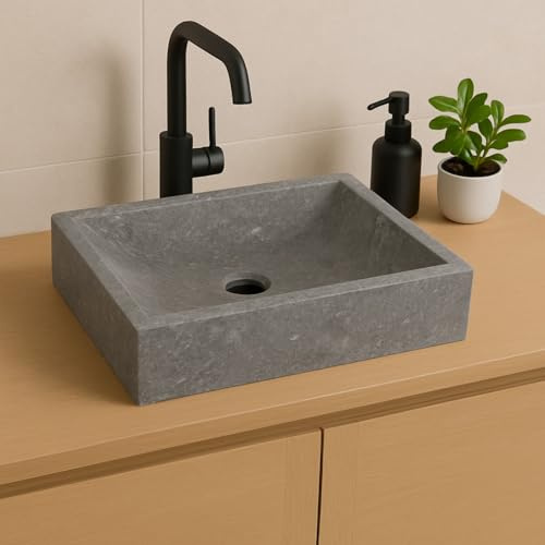 Lendo Online Lavandino Rettangolare - Lavello - Lavabo Arredo Bagno Sanitari - 45x30x12 cm - in Marmo - Pietra naturale - Lucido - Solido e robusto (Grigio)