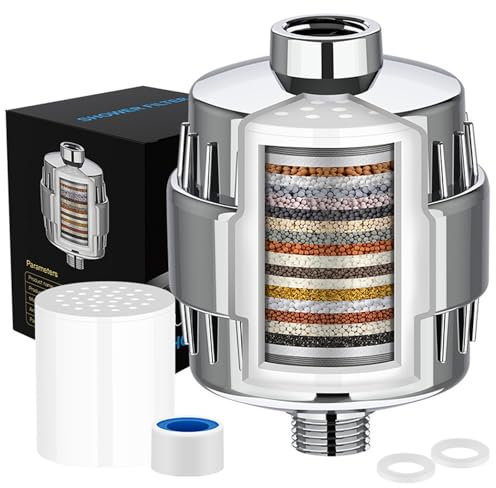 Shower Filter 15 Stage with Vitamin C for Hard Water - Water Softener Shower Head Filter with Replaceable Multi-Stage Filter Cartridge to Remove Heavy Metal, Chlorine