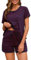 Namatime Schlafanzug Damen Kurz Baumwolle Pyjama Sommer Nachtwäsche Shorty Freizeitanzug T-Shirt und Pyjamahose mit Taschen Marineblau+ Rot Breite Streifen M