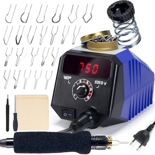 WEP 939D-V Holzbrenner -Set 250–750℃ / 482–1382℉ – Einstellbares brandmalkolben mit abnehmbarem Brennstift, 20 Brennspitzen, Stifthalter – Geeignet für Brandmalerei auf Holz und Leder (EU Stecker)