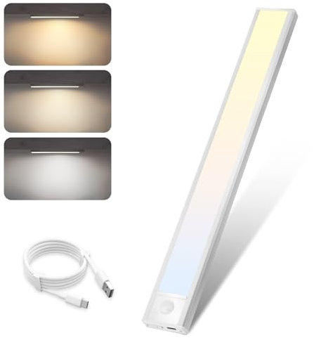 Homefire Schrankbeleuchtung LED Unterbauleuchte Küche - 30CM Unterschrank Beleuchtung mit Bewegungsmelder USB 1500mAh Aufladbar Schranklicht Dimmbar 3 Farbtemperatur Schrankleuchte für Flur Cabinet