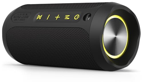 EDUPLINK Enceinte Bluetooth IPX7 étanche (2 connecteurs) 20H Playtime 360° Bass Portable pour extérieur, piscine, voiture, lumière RVB, AUX/TF Type-C, noir