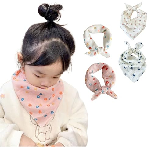 Oaygat 4 Pack Triangle Scarf Children Neck Scarf Soft Neck Wrap Girl's Headscarf Aesthetic Headscarf Shawl Cozy Neck Warmer Girls Neckerchief