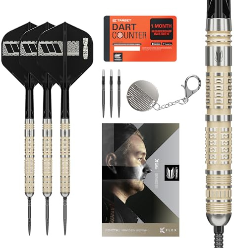Target Darts Dimitri Van den Bergh Steel Tip 95K Dart Set, 23G | 95% Tungsten Darts, K-Flex No.2 Flights & Shafts, Swiss DX Points Black & SP Tool Included | Player Edition Professional Dart
