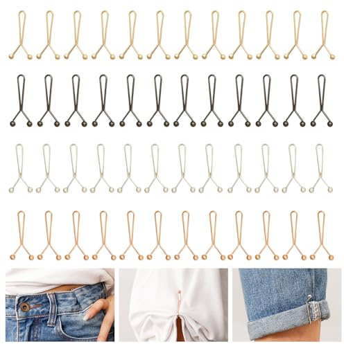 Förpackning med 48 byxbyxklämmor, byxlinningar utan sömnad, avtagbara midjespännare för jeans och kjolar, midjeklämma