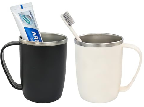 SICANAUO 2 vasos para cepillos de dientes, soporte para cepillo de dientes, vaso de baño, pasta de dientes y cepillo de dientes eléctrico para organizador de baño, viajes, familia, camping (negro +