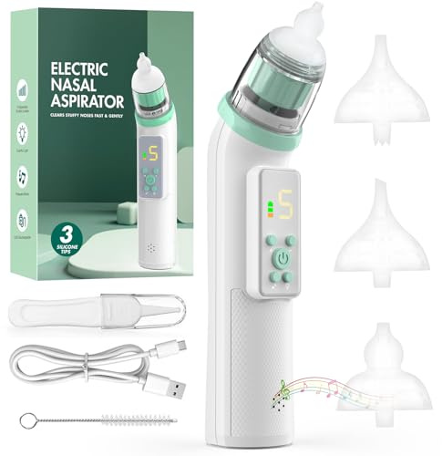 VIBINHO Aspiratore Nasale Elettrico per Neonati e Bambini, 5 Livelli Aspirazione Regolabile con Display, USB-C, 3 Beccucci Silicone, Musica e Luci Rilassanti, Silenzioso, Facile da Pulire, Portatile