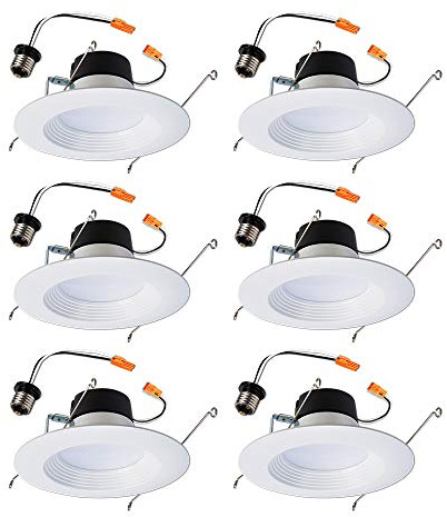 HALO LT 5 in / 6 in LED Recessed Lights Retrofit Can Light Fixtures 6 Pack 3000K Warm White 600 Lumens Wet Location Dimmable Ceiling Downlights with Baffle White Trim
