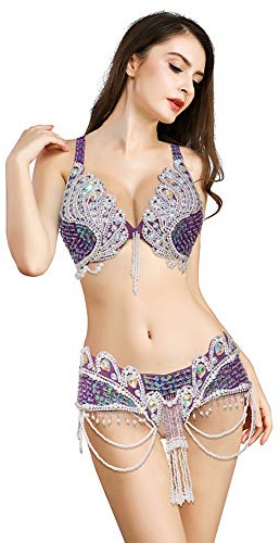 ROYAL SMEELA Belly Dancer Costumes for Women Belly Dance Bra and Belt Dancing Outfit Bellydance Costume Carnival Bra Belt Dark Purple