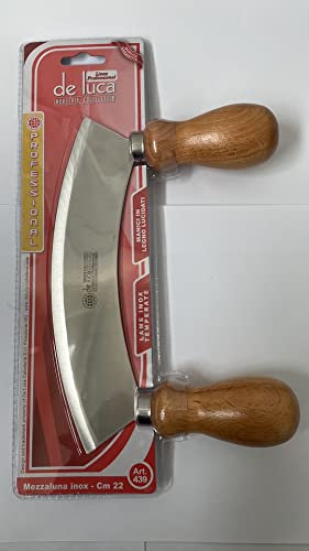HOMELY MEZZALUNA -cm 22 lame inox temperate manici legno lucidati linea professionali per alimenti ART 439