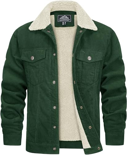 TACVASEN Veste Chaude d'Hiver pour Homme - Veste Cargo Décontractée avec Col à Revers et Réversible - Veste Thermique Vert Émeraude, 3XL